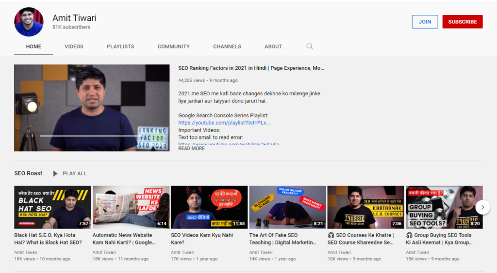 Amit Tiwari Youtube Screenshot