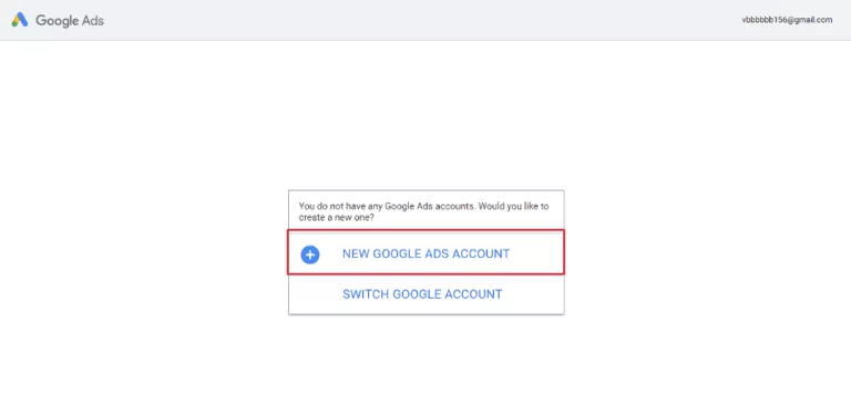 After Signing In, Click On “New Google Ads Account”